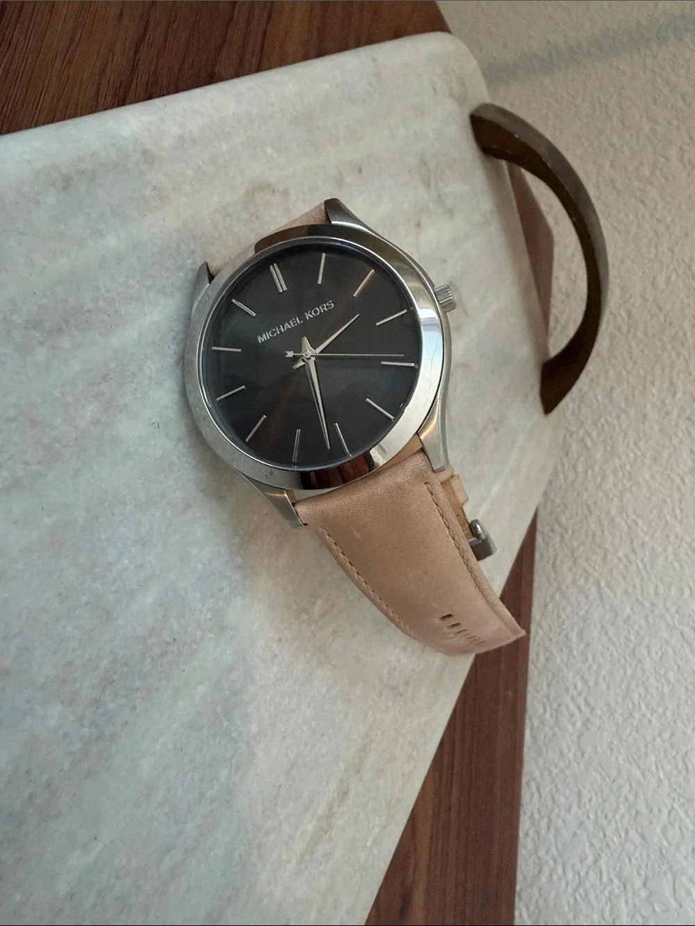 Michael Kors Taupe Leather Strap Watch with Gray Dial